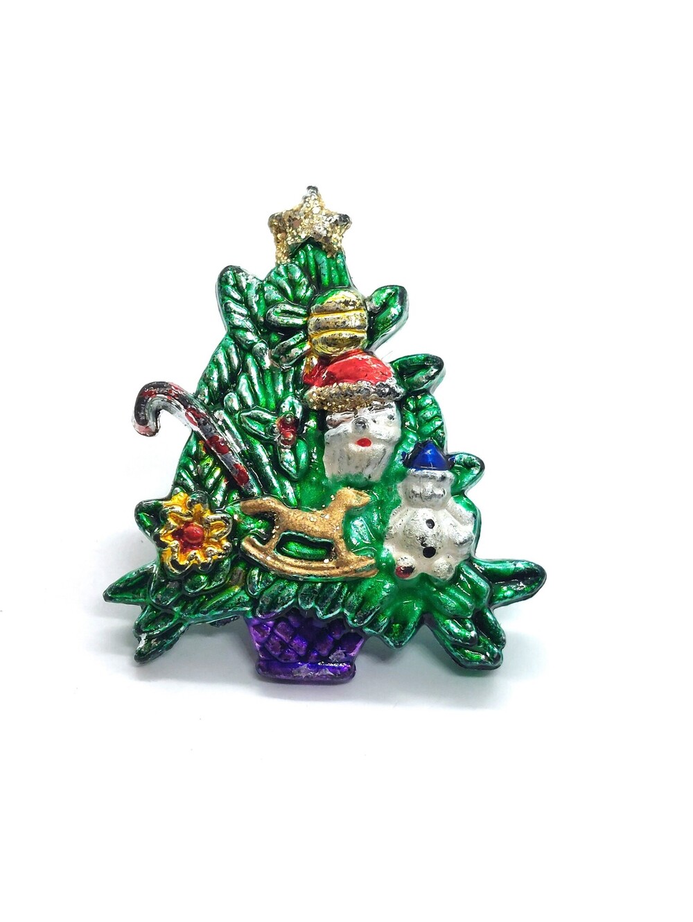 Vintage Christmas Tree Brooch Pin Enamel Ornaments Santa Snowman Star Holiday